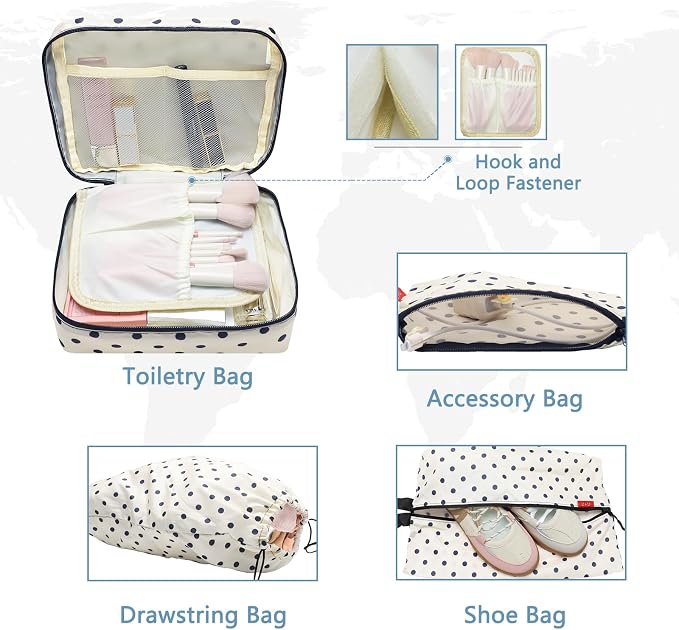 U+U 10 Set Compression Packing Cubes, Travel Organizers (Polka Dot) | Space-Saving & Complete Travel Set - Image 3