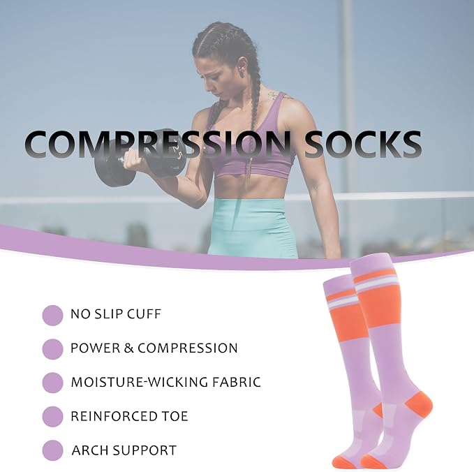 fenglaoda Compression Socks for Women Men Support Circulation 6 Pairs Socks For Nurse, Travel, Flight - Image 2