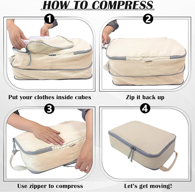 Compression Packing Cubes for Travel Suitcase Organizer Bags, Beige, L | Expandable Travel Cubes for Packing Luggage Organizer Bags Compression Bags for Travel Essentials - Image 6