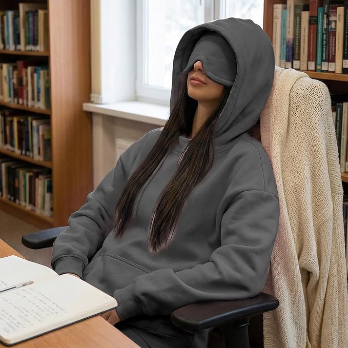 Ainangua Womens Oversized Pullover Essentials Hoodie with Eye Mask Comfor Airplane Mode Travel Office Vacation Sweatshirt - Image 5