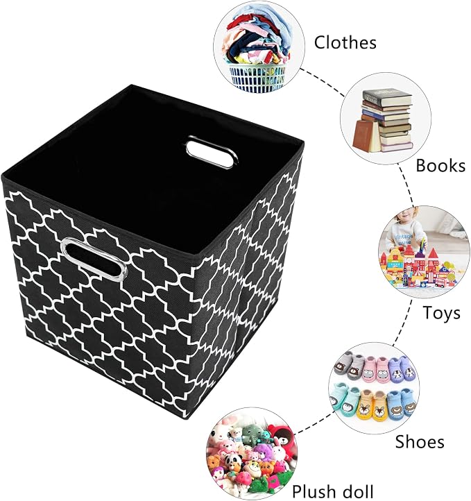 Fabric storage bins Cubes, Fabric Cube Organizer with Handle, Foldable Cube Bins for Cloth or Accessary Storage, 11x11x11 set of 6,Black Light - Image 6