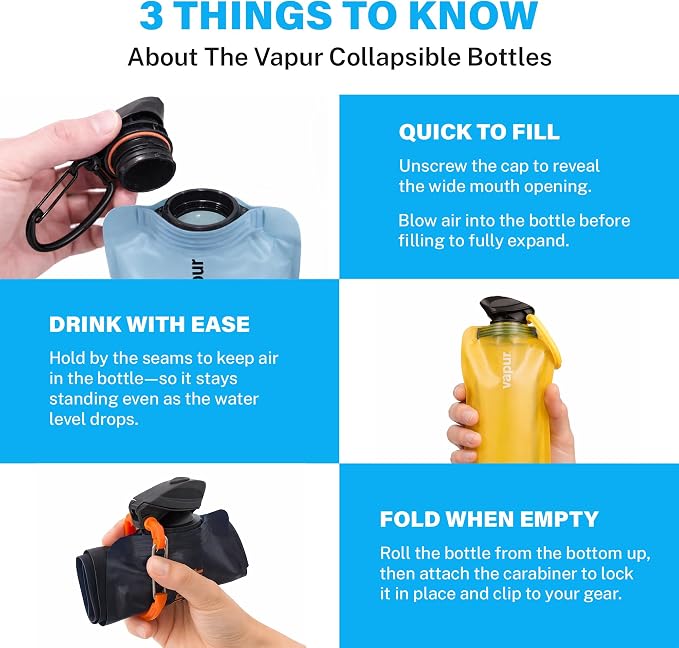Vapur Collapsible Water Bottle with Carabiner - 23oz (0.7L), Fire - Flexible and Lightweight Water Bottle for Travel, Concert, Hiking, and Outdoor Adventures - BPA-Free, Dishwasher-Safe, Freezable - Image 6
