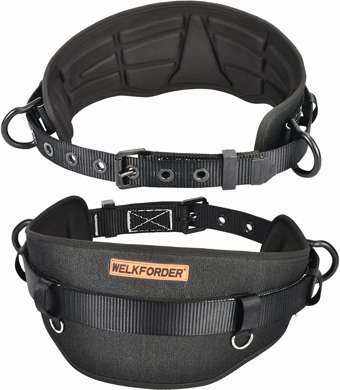 Tongue Buckle Body Belt (Aluminum Hardware) With Hot-Pressing Waist Pad and 2 Aluminum Side D-Rings Personal Protective Equipment | Waist Fitting Size 32'' to 50'' by WELKFORDER