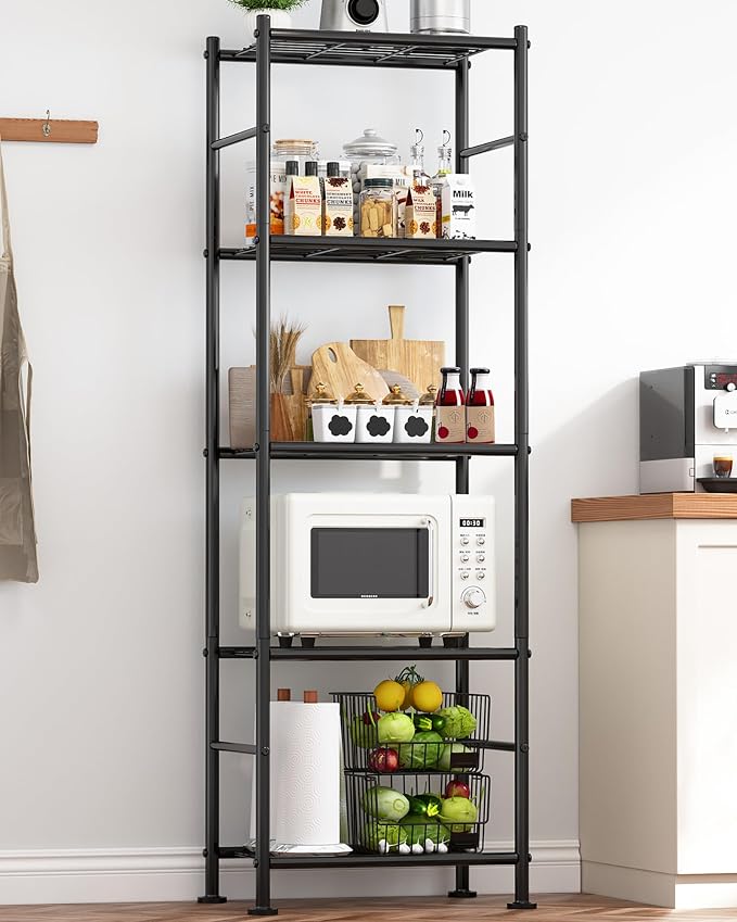 Sakugi Storage Shelves - 5 Tier Shelf Organizer, Heavy Duty Garage Shelving Unit with Leveling Feet, Stable Metal Shelves Organizer for Pantry, Kitchen and Closet, 18.4" W x 12.6" D x 57.4" H, Black by Sakugi