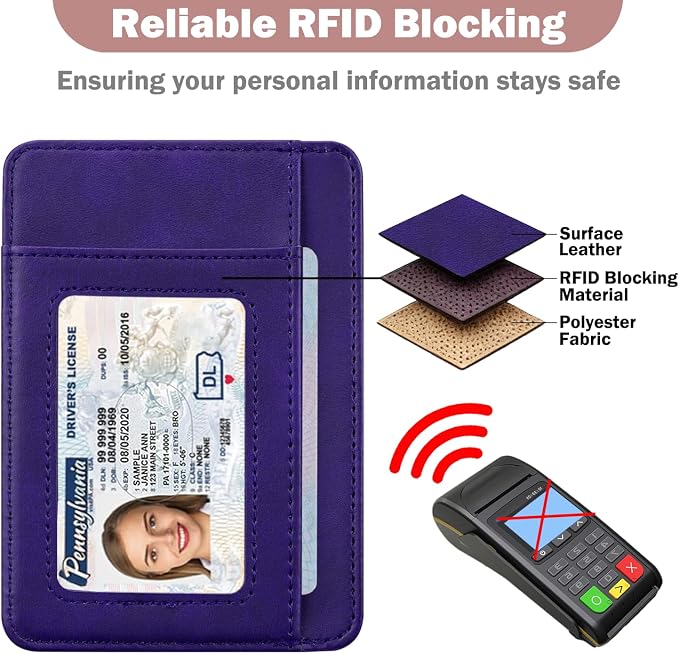 HOTCOOL Card Holder Wallet Front Pocket Minimalist Travel Cute Funny Thin Leather With RFID Blocking Small Credit Card Holder Wallet for Men & Women Girls Organizer Gifts, Lavender Purple - Image 5