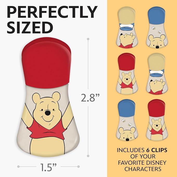 Disney Winnie the Pooh Magnetic Chip Clips, Set of 6 | Airtight food storage bag clips for snack, cereal, and coffee bags, great for pantry and fridge, magnet displays kids artwork - Image 6