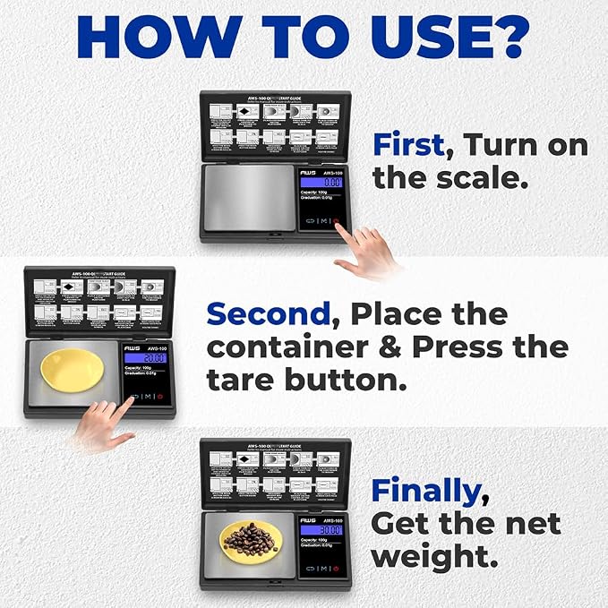Series Digital Pocket Weight Scale, Stainless-Steel Backlit LCD 100g x 0.01g, (Black), AWS-100-Black - AMERICAN WEIGH SCALES - Image 2