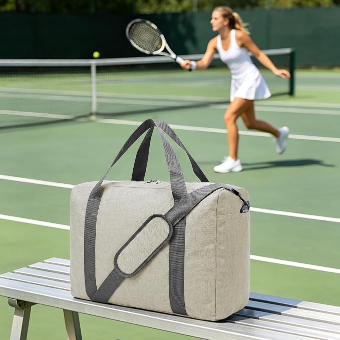 30L Foldable Underseat Travel Duffel Bag 17.3"x13.8"x7.9" – Lightweight Carry on Luggage for Women and Men, Waterproof Overnight Bag, Gym Sport Holdall, Hospital Tote with Trolley Sleeve, Beige - Image 7