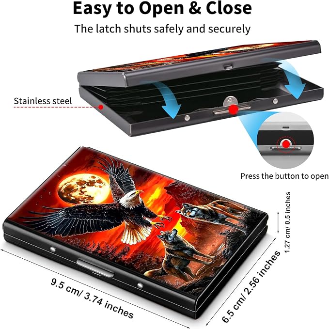 Metal Wallet,Credit Card Holder for Women Men,RFID Blocking Card Holder Wallet Mini Slim Aluminum Wallet ID Case Hard Card Case Business Card Holder Case,Sunset Eagle Wolf - Image 5