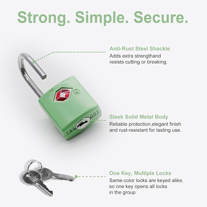 TSA Locks for Luggage, Luggage Locks TSA Approved 4 Pack for International Travel Essentials, Small Padlock with Key, Mini Padlock for Bag, Suitcase, Backpack, Purse Zipper, Case, Drawer - Image 5