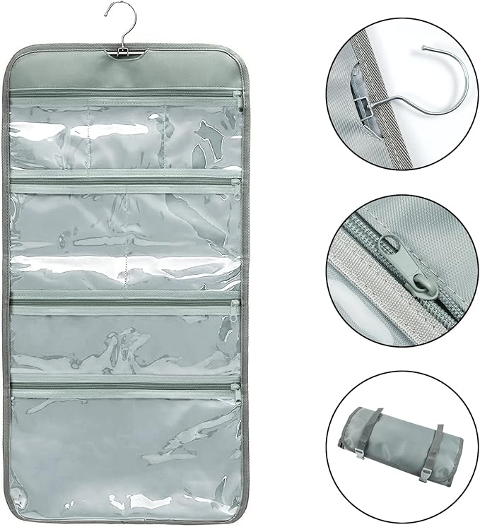 Foldable Clear Hanging Travel Toiletry Bag Cosmetic Organiser Storage - Image 3