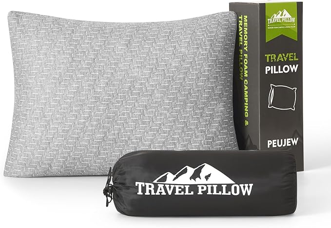 Camping Pillow Shredded Memory Foam Pillow, Compressible Travel Pillow Breathable Cover, Ideal Backpacking Airplane Hiking by PEUJEW