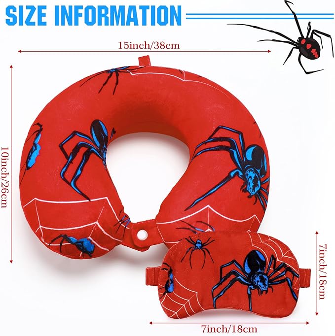 Gilprop 2 Pcs Spider Travel Pillow with Sleep Eye Mask, U Shaped Memory Foam Headrest & Neck Pillow with Washable Cover, Soft Neck Head Support Travel Accessories for Airplane Car Train Bus Trips - Image 3