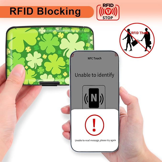 Mayski Credit Card Holder for Women RFID Blocking Wallet, Lucky Clover | Card Wallets for Women Small Mini Business Metal Accordion Aluminum Alloy Hard Case for Men - Image 2