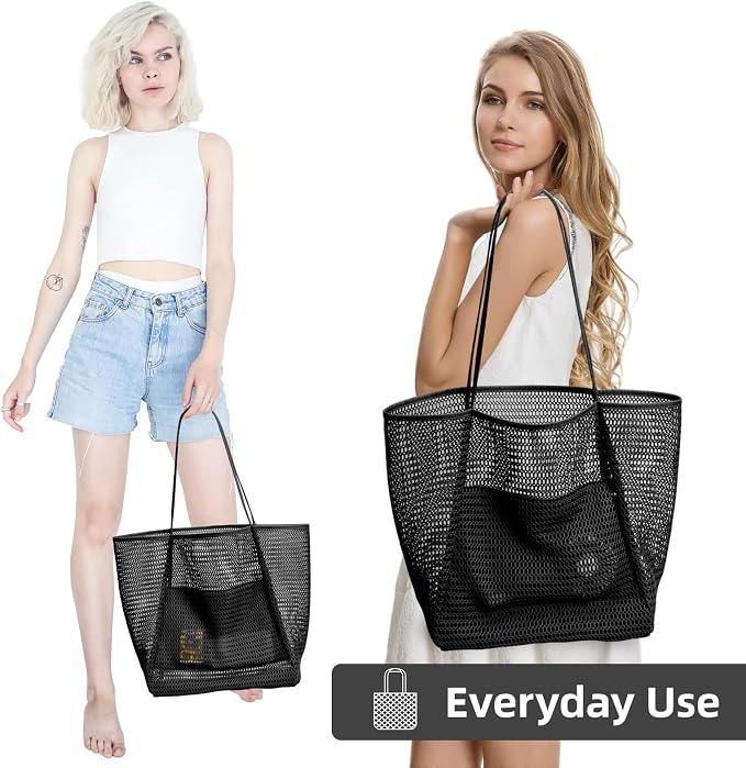 KALIDI Beach Mesh Tote Bag, Casual MAX 23L Summer Foldable Hobo Bag Women | Sandproof Widen Strap Large Shoulder Bag For Lake Pool Vacation Travel Picnic Grocery Market Shopping Carrier - Image 9