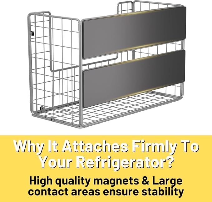 Magnetic Fridge Shelf, Fruit Potato & Onion Storage Bins, Pantry Organizers, Large Container Basket for Refrigerator, Kitchen Counter, Cabinet (2, Silver) - Image 3