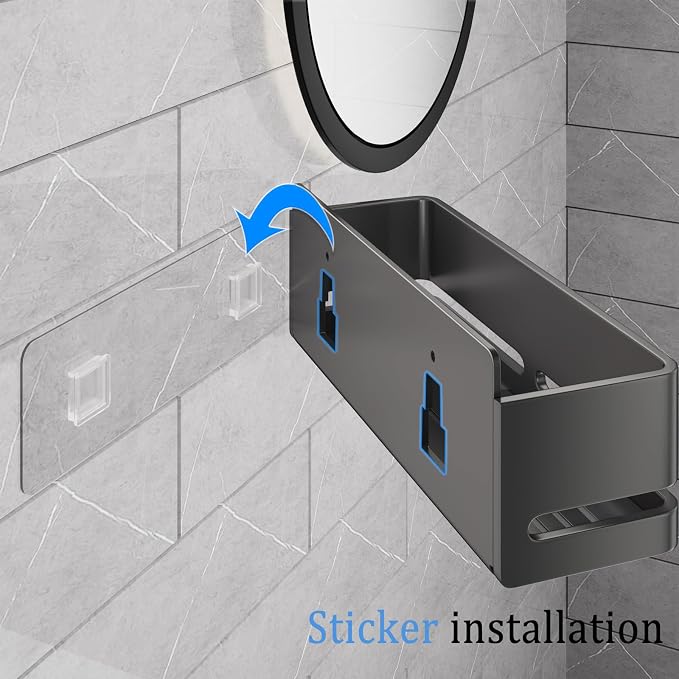 Shower Caddy 2-Pack Shower Shelf, Heavy-Duty Bathroom Storage Shelf | Large Capacity No-Drill Bathroom Organizer, Gray Aluminum Storage Basket, Adhesive Installation - Image 5