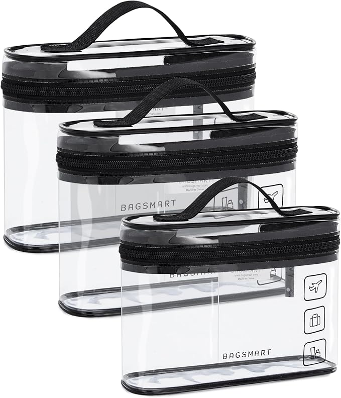 BAGSMART TSA Approved Toiletry Bag, 3 Pack Clear Makeup Cosmetic Bag Organizer, Quart Size Travel Bag for Toiletries, Carry-on Travel Accessories Essentials, Black-3pcs by BAGSMART