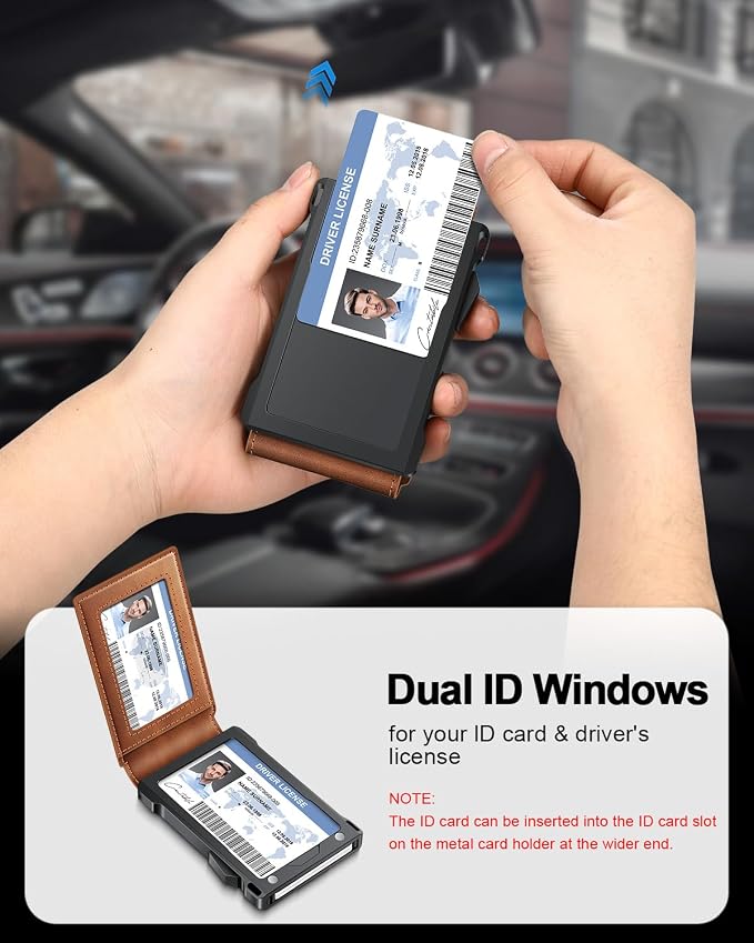 Wallet for Men RFID Wallet with 2 ID Windows & Money Clip, Slim Pop Up Card Holder for 10-12 Cards, Bifold Minimalist Smart Wallet for Front Pocket, Compact Metal Credit Card Holder, Gifts for Men - Image 5