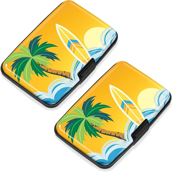 2 Pack Credit Card Holder for Women RFID Blocking Wallet, Tropical Surfing | Card Wallets for Women Small Mini Business Metal Accordion Aluminum Alloy Hard Case for Men by SLIMELEGANCEPERSONIFIED