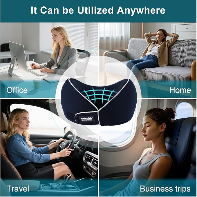 Travel Neck Pillow for Airplanes, Neck Support Pillow for Sleeping & Pain Relief, Stuffable Cervical Pillow, Portable Travel Essentials for Plane, Car & Office(Dark Blue) - Image 3