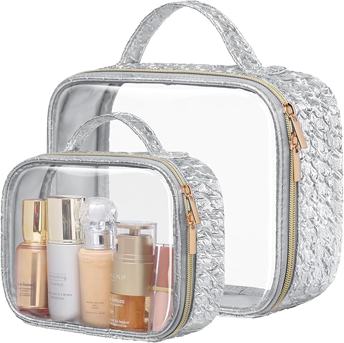 Clear Makeup Bag Foldable - TSA Approved Toiletry Bag for Travel | Metal Zipper, Reinforced Seam, Water Resistant, Medium for Carry-on, Large for Checked Luggage, for Car Storage Organizer by Packism