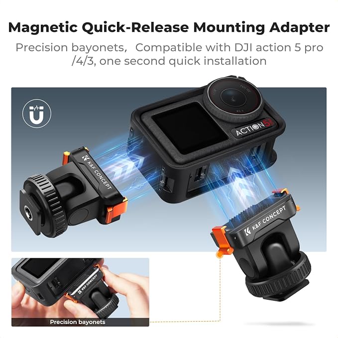 K&F CONCEPT Cold Shoe Magnetic Quick Mount Holder for Osmo Action 4/5 Pro | Tripod Mount, Hot Shoe Camera Adapter with 1/4" Screw Hole for Osmo Action 3/4 DSLR Photography Accessories, PP18 - Image 4