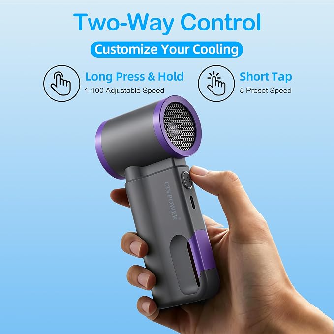 CIVPOWER Portable Mini Fan Handheld: Personal Travel Fan USB Rechargeable - 100 Speed Turbo Fan with LED Display - Pocket Size 8H Max Runtime, Outdoor Sport Hiking Concert Gift for Women Men, Purple - Image 4