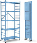 Himix 5-Tier Foldable Storage Shelves with 20 Hooks Wheels Garage Blue | Folding Standing Shelving, Metal collapsible organization, Wire shelf, No assembly, Home, Kitchen, Greenhouse, Holds 440 Ibs by Himix