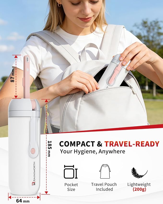 Rainsworth Portable Electric Bidet, 350ml, for Travel & Personal Care | Large Capacity, Rechargeable 1600mAh, USB-C Port, Adjustable Nozzle, Dual Flow Modes, IPX6 Waterproof,Leak-Proof Design - Image 5