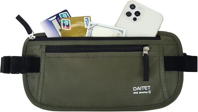 RFID Blocking Money Belt for Men Women, Slim Fanny Pack for Travel，Running,Conceal Waist Wallet for Passport Holder,Phone,Cash(Dark Olive Green) - Image 2