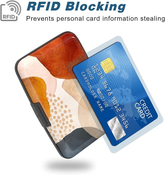 Credit Card Holder, Mini Aluminum Card Wallet RFID Blocking Slim Metal Hard Card Case for Women Men, Abstract Marble - Image 2
