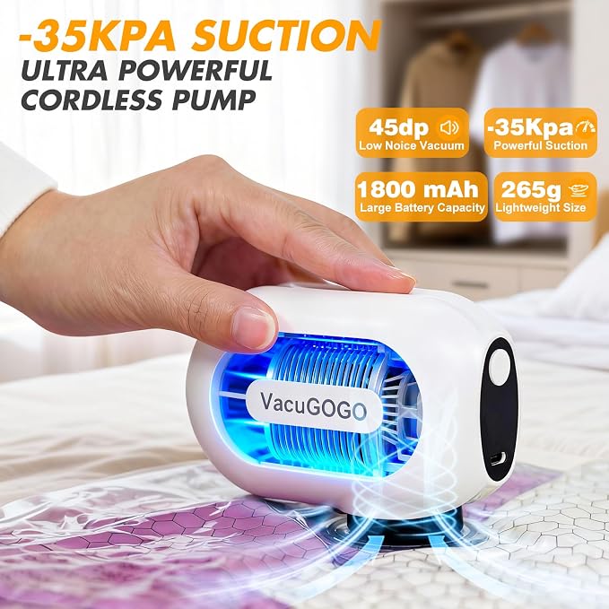 Vacuum Bags for Travel with Rechargeable Pump, 12 Pack Compression Packing Bags with 35KPA Electric Pump, 80% Space Saver for Clothes, Vacuum Seal Bags fo Carry-on Luggage Suitcase - Image 4