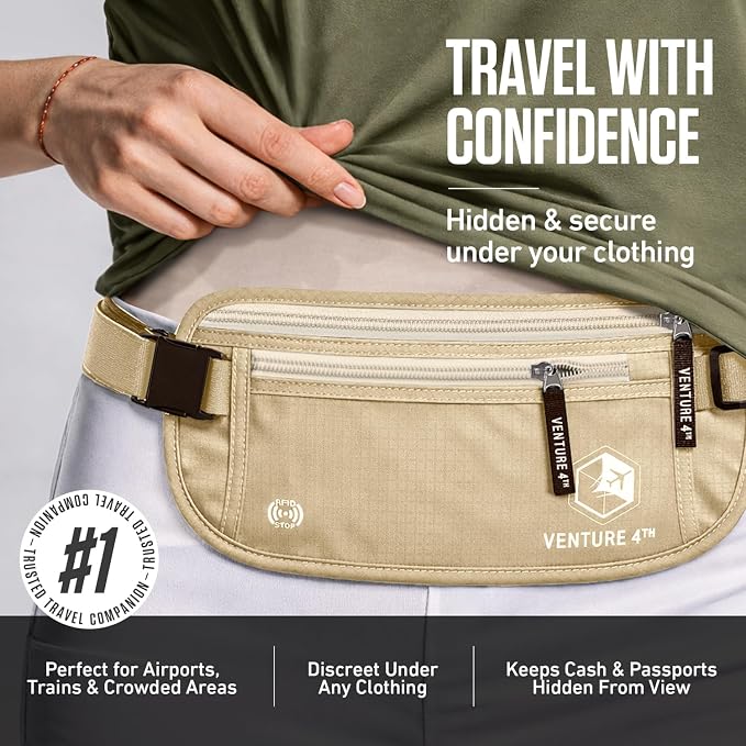 VENTURE 4TH Travel Money Belt with 7 RFID Sleeves - Beige - Image 5