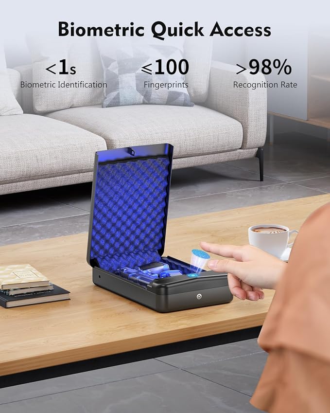 Gun Safe Small Pistol Safe Biometric Gun Lock Box for Handgun, Fingerprint Quick Access Portable Pistol Case for Car Travel Nightstand Bedside - Image 3