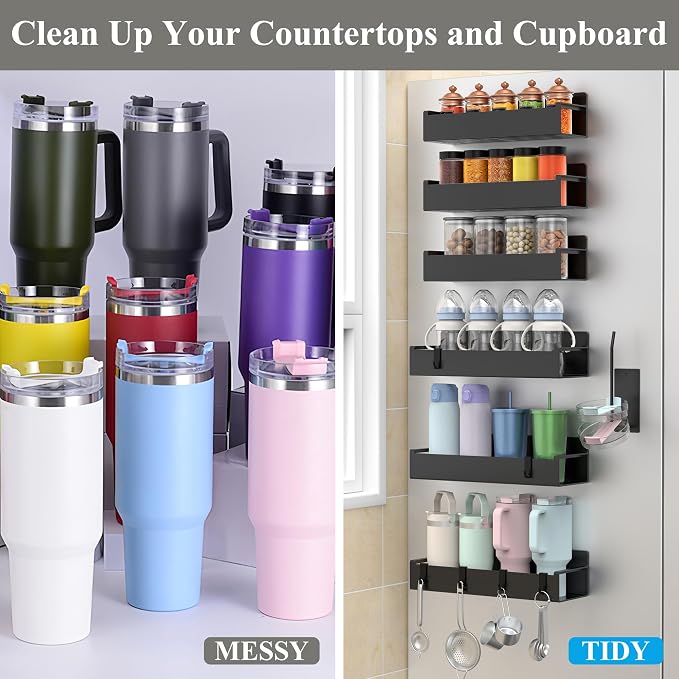 HuggieGems Magnetic Water Bottle Holder for Refrigerator, Cup Holder Organizer for Stanley and Tumbler for Kitchen, 6 Pack, Black - Image 5