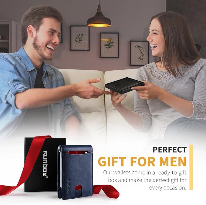 RUNBOX Slim Money Clip Wallets for Men RFID Blocking 11 Card Holder Minimalist Small Thin Carbon Leather Bifold Mens Front Pocket Wallet Gift Box - Image 6