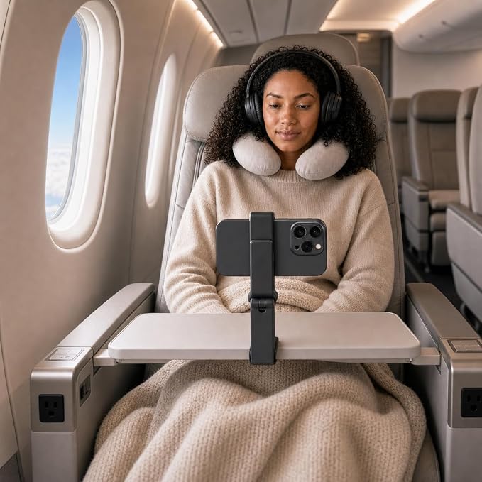 Hands-Free Airplane Phone Holder - Eye-Level Travel Mount for Flight Tray Table, Portable Clip-On Stand for Desk, Train, Luggage - Travel Essentials - Image 4