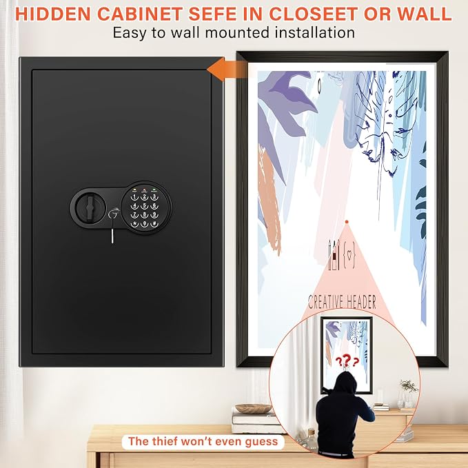 23.62'' Tall Extra Large Home Safe Box, Safe with Fireproof Waterproof Document Bag, Digital Keypad and 3 Removable Steel Shelves, Security Box for Money Medicines Jewelry Valuables - Image 7