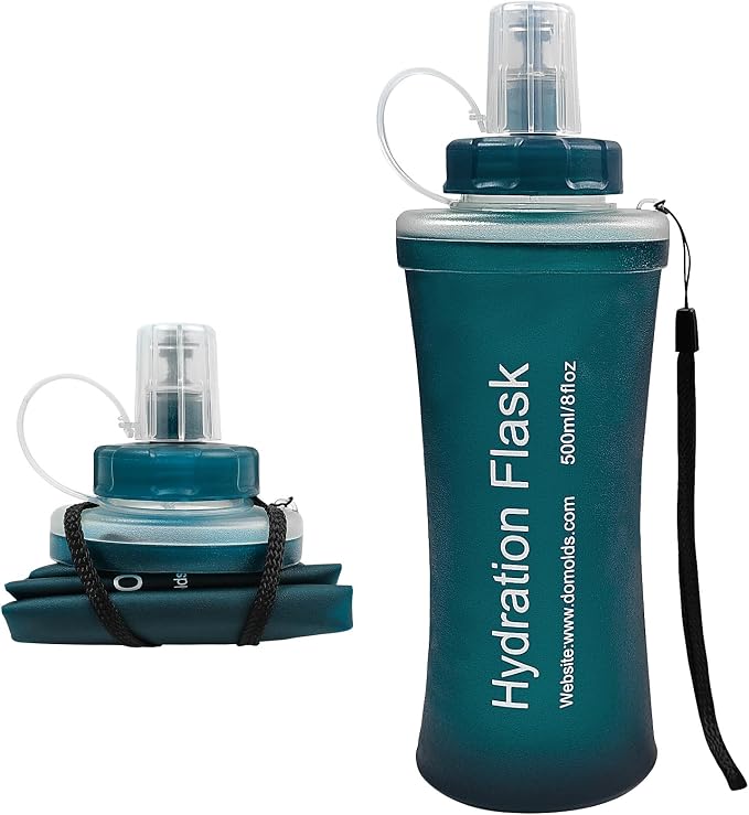 FR Collapsible Soft Hydration Flask 500ml TPU Portable Sports Water Bottle, Outdoor Running Cycling Fitness Hydration Bag with Leak-Proof Bite Valve and Lanyard(Slate Blue) by FR