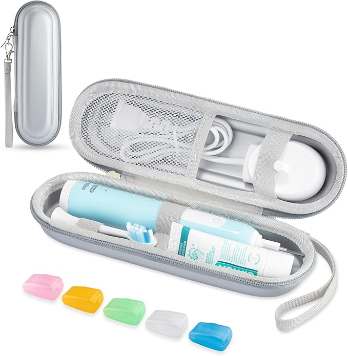 Toothbrush Travel Case for Oral B/Oral-B Pro 1000 1500 5000 7000 & Philips Sonicare 4100 1100 5300 5100 6100/iO Electric Toothbrush, Hard Protective Storage Bag (Silver case&toothbrush cap) by TYSORETY