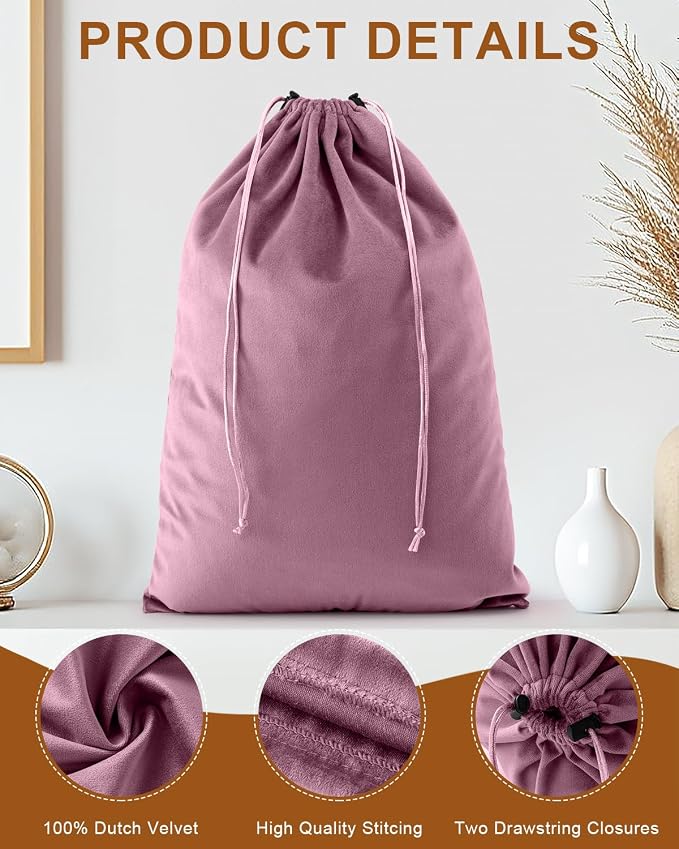4 Pcs Shoe Bags for Travel, Dust Velvet Bags, Parfait Pink, 17.3x12.6 Inch | Washable & Reusable Travel Shoe Bags, Dustproof Shoe Bags with Drawstring Closure, Suitable for Travel, Home Storage - Image 4