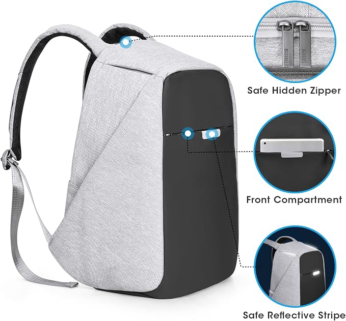 Anti Theft Backpack 15.6 Inch Laptop Travel Backpack with Hidden Zipper and USB Charging Port Waterproof Business Computer Bag for Men & Women - Image 3
