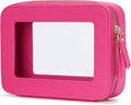 Clear Makeup Bag Travel Cosmetic Case Transparent Toiletry Bag with Zipper, Portable Make Up Organizer Traveling Compact Car Bag for Essentials, Hotpink, Medium by POPVIBE