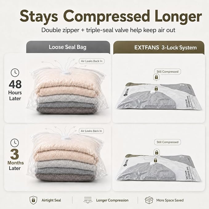 Travel Vacuum Bags with Electric Pump: 9 Pack XS/S/M/L Vacuum Seal Bags | up to 80% Space Saver Compression Packing Bags for Suitcase, Carry-On, Cruise, Dorm & Seasonal Storage - Image 5