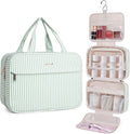 Narwey Striped Hanging Toiletry Bag for Women Travel Makeup Bag Organizer Cosmetic Make Up Toiletries Bag for Travel Essentials Accessories (Mint Green Stripe, Medium) by Narwey