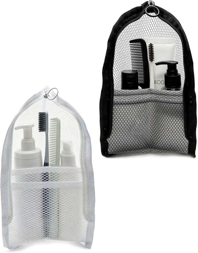 2 Pack EVA Mesh Toiletry Bag - Standing & Foldable Travel Toothbrush Storage, Waterproof and Portable for Camping, Outdoor Activities, Home Storage, Gifts for Women, Men, Travelers (White + Black) by Unknown