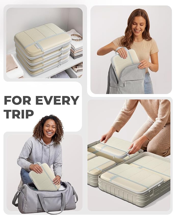 Percover Compression Packing Cubes for Travel, 10-Piece Structured Compression Organizer Set with Toiletry Bag, Laundry Bag & Shoe Bag for Carry-On & Checked Luggage, Beige - Image 8