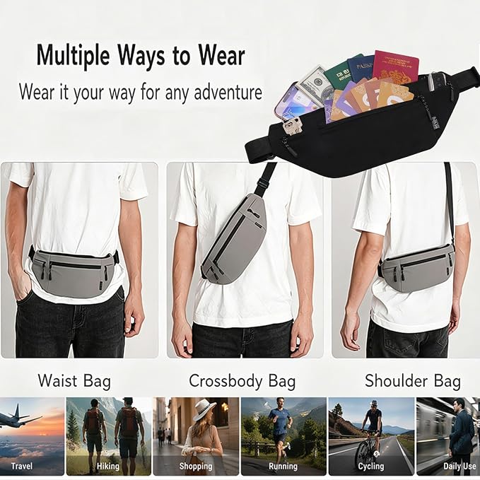 Money Belt for Travel RFID Blocking Passport Holder (black) | Hidden Under Clothes Travel Wallet for Men Women - Image 7
