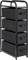 MAX Houser 4 Drawer Narrow Dresser Fabric Storage Tower Vertical Slim Storage Chest Organizer Nightstand Side/End Table Small Standing Organizer Removable Drawers Wood Top for Bedroom, Bathroom（Black by MAXHouser